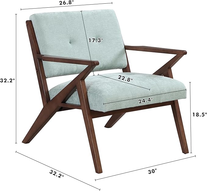 30 Mid-Century Modern Accent Chair with Plush Cushions Angled Arm Design and Sturdy Solid Wood Frame – Perfect for Cozy Living Room Bedroom or Office Seating