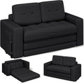 Convertible Boneless Sofa Bed 2 in 1 Pull Out Loveseat Sleeper Sofabed Folding Couch Bed with Pillows for Living Room Bedroom Small Space Black