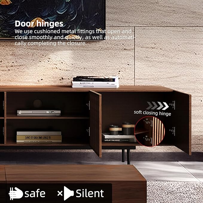 Mid Century Modern TV Stand with 4 Doors 70.87 Inch Wide Entertainment Center TV Console for Living Room Bedroom Media Console TV Cabinet with Storage Walnut