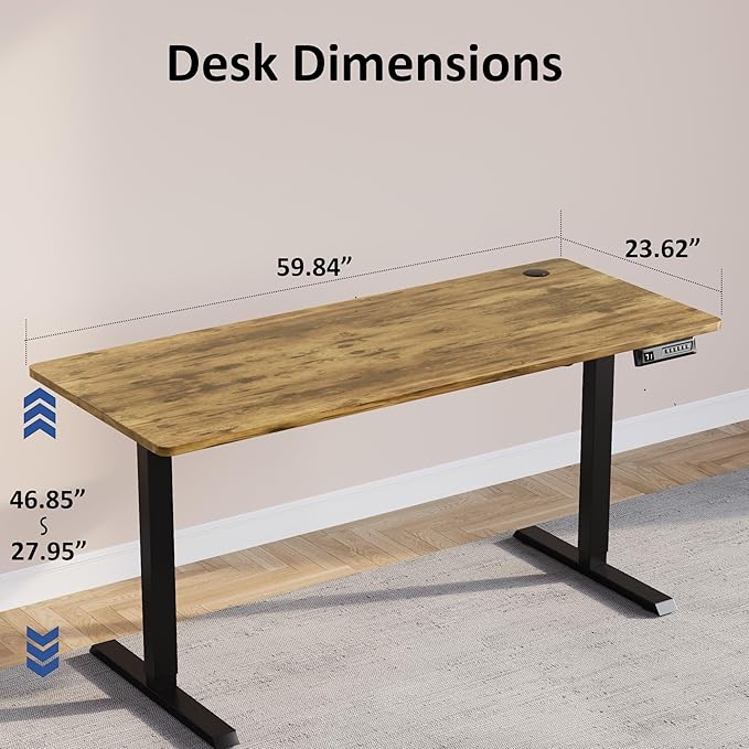 JUMMICO Electric Standing Desk59 x 24 Inches Height Adjustable Home Office Desk with Removable Caster and Cable Management Box (Brown)
