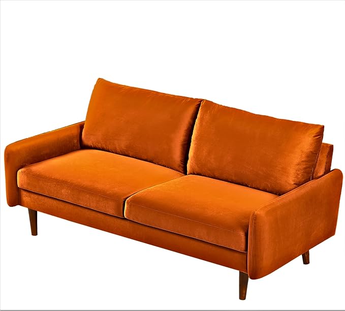 Kent Velvet Sofa for Modern Living Rooms and Compact Spaces Comfy 3 Seater Couch Studio Apartment Furniture with Sleek Design Orange