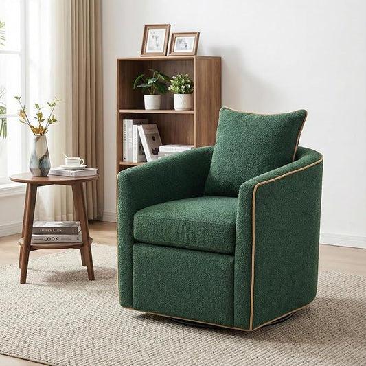Christopher Knight Home Arlo 360° Swivel Accent Chair for Living Room Bouclé Upholstered Rotating Lounge Chair Indoor Barrel Swivel Chair with Iron Frame Curved Armrest and Padded Seat Green