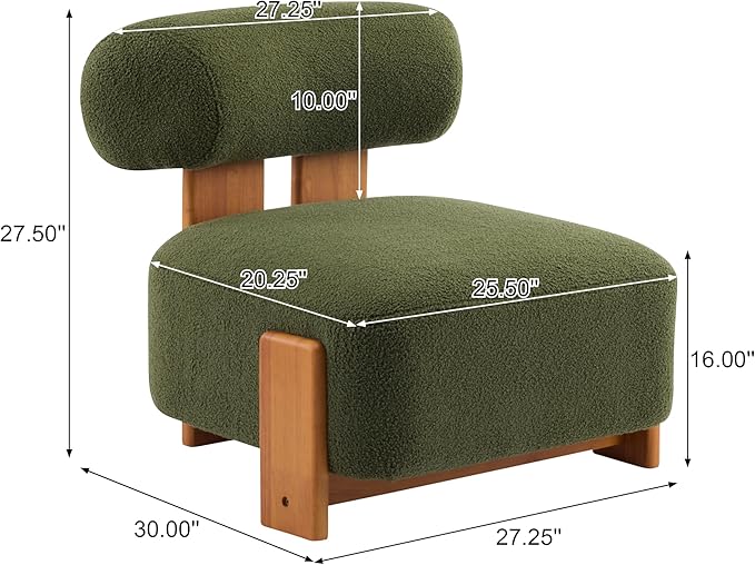 Christopher Knight Home Jillian Modern Boucle Upholstered Accent Chair Armless Living Room Single Lounge Sofa Comfy Reading Chair for Bedroom Low Profile Chair Olive Green+Brown