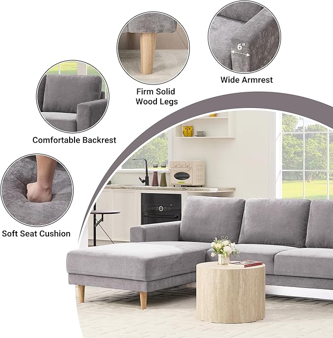Tbfit 84 L-Shaped Sectional Sofa Comfy Upholstered Couch with Chaise Modern Fabric Living Room Furniture for Home Office Light Gray