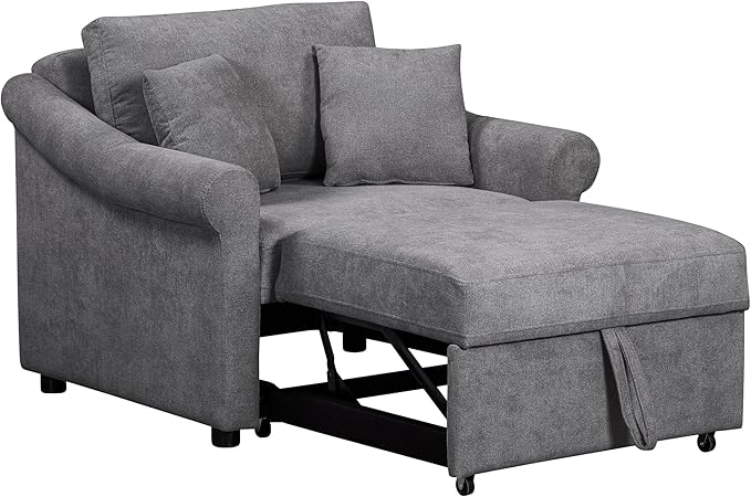 Convertible Sleeper Chair with Adjustable Backrest 3-in-1 Sleeper Chair with Metal Frame 3 in 1 Lounger Chair Turns Into Bed Chenille Fabric Single Bed for Living Room