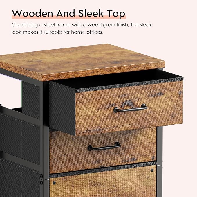 3 Drawer Mobile File Cabinet with Wheels Fabric Vertical Filing Cabinet fits A4 or Letter Size for Home OfficeRustic Brown2
