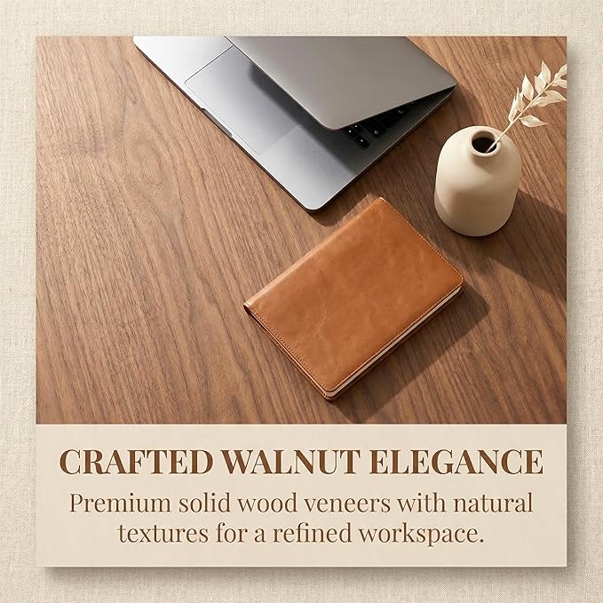 Walnut Wood Desk with Drawers Home Office Desk Mid Century Modern Writing Table for Bedroom Vanity Living Room Study Workstation