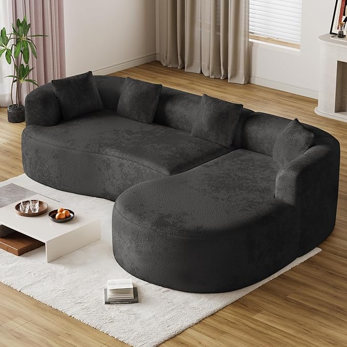 Oversized Sectional Sofa with Right Chaise for Living Room 111 Modern Curved L Shape Cloud Couch with Extra Deep Seat Modern Luxury Chenille 4 Seater No Assembly Required Black