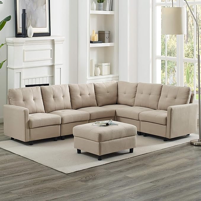 DAZONE Armless Accent Chair Modular Sectional Sofa Middle Seat Standalone Slipper Chair for Living Room Bedroom Convertible Furniture Module Linen Fabric Grey