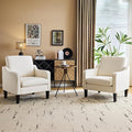 VINGLI Accent Chairs Set of 2 Beige Upholstered Linen Accent Chair for Living Room Bedroom Mid-Century Modern Arm Chair Comfy Reading Chair with Scooped Arms