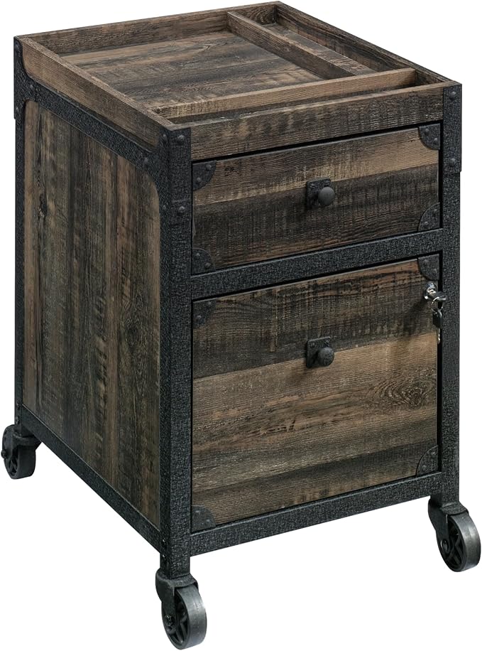 2-Drawer Rolling File Cabinet Mobile Pedestal with Lock Fully Assembled No Setup Industrial Brown Finish &amp Metal Frame Compact for Home Office Small Spaces Legal/Letter Size Storage