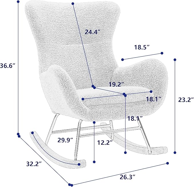 Rocking Chair Nursery Velvet Upholstered Glider Rocker Recliner Chair Padded Seat with High Backrest Armchair Reading Chair Comfy Accent Chair for Living Room Bedroom Balcony