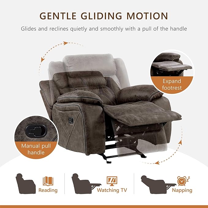 Homelegance Reclining Chair Polished Microfiber Manual Glider Recliner Dark Brown