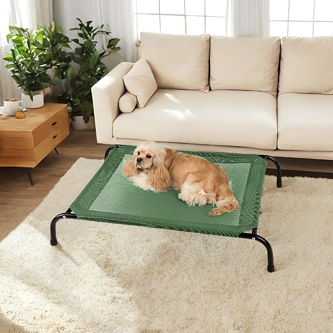 Cooling Elevated Dog Bed with Non-Slip Floor Protectors &amp Breathable Mesh Raised Indoor &amp Outdoor Dog Cot Hammock 41 L x 26 W x 8 Th Medium Green