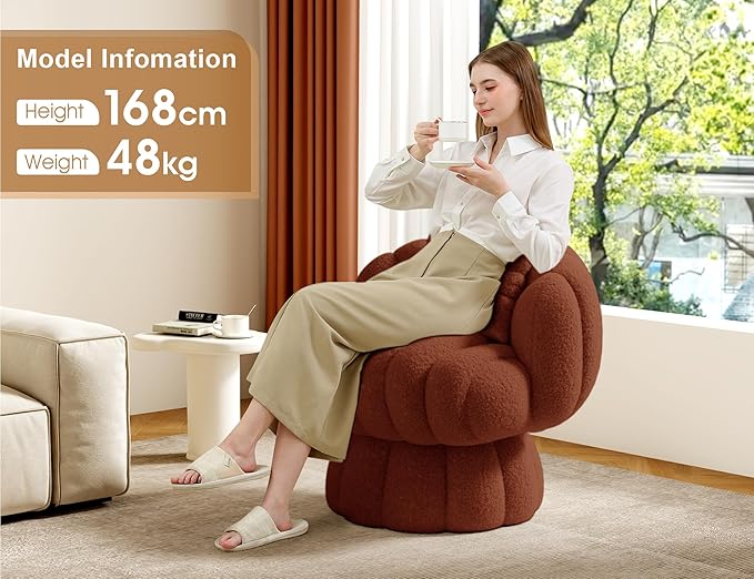 Teddy Fleece Swivel Vanity Chair - Armless Padded Accent Desk Chair for Bedroom Living Room Orange
