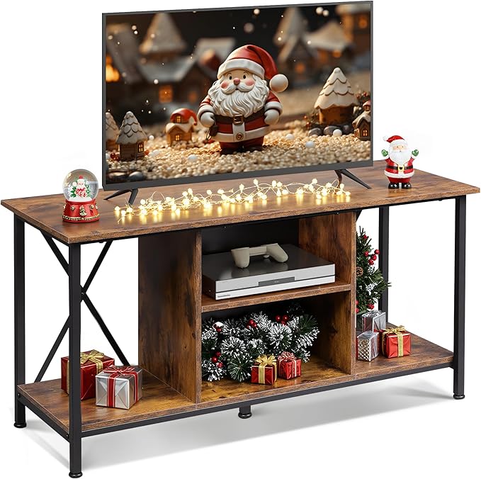WLIVE Industrial TV Stand for up to 45 inch TV Heavy-Duty Metal Frame Entertainment Center Compact Media Console with Adjustable Shelf &amp Cable Management for Small Spaces Living Room Rustic Br