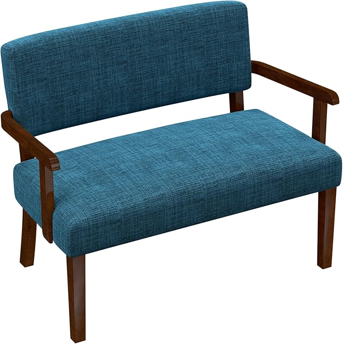 Accent Chair 2 Seat Upholstered Reading Leisure Chair Bench with Solid Wood Frame for Dining ReadingWaiting Rooms (Blue)