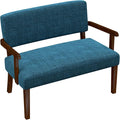 Accent Chair 2 Seat Upholstered Reading Leisure Chair Bench with Solid Wood Frame for Dining ReadingWaiting Rooms (Blue)