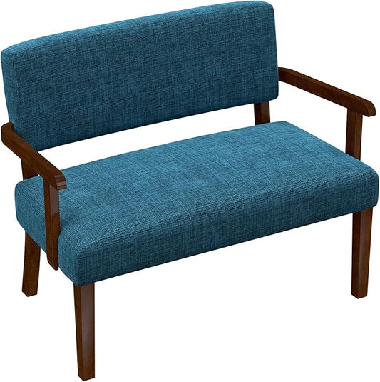 Accent Chair 2 Seat Upholstered Reading Leisure Chair Bench with Solid Wood Frame for Dining ReadingWaiting Rooms (Blue)