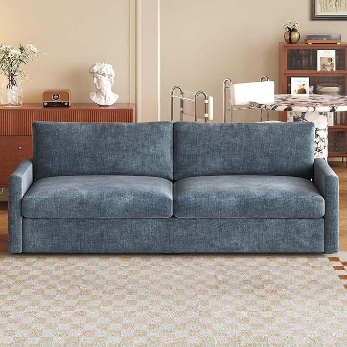 70.07 Blue Loveseat Sofa Upholstered Deep Seat Sofa for Small Spaces 2-Seater Couch Soft Polyester Blue Velvet Breathable &amp Easy to Clean
