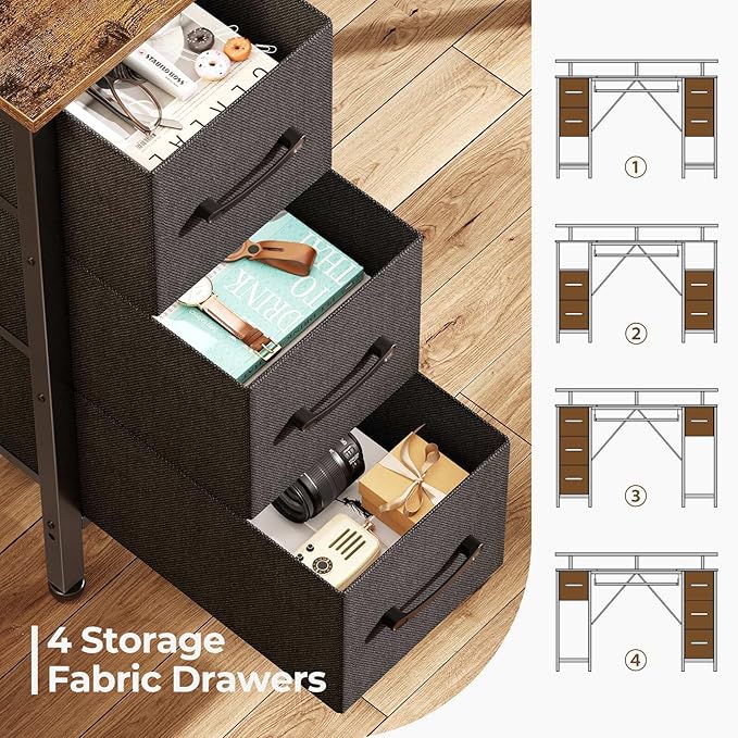 Seventable Computer Desk 47.2 with LED Lights &amp Power Outlets Home Office Desk with 4 Drawers Writing Desk with Keyboard Tray Study Table with Monitor Stand Work Desk for Home Rustic Brown