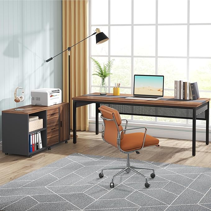 Tribesigns 70.8-Inch Executive Desk Large Office Computer Desk Workstation Modern Simple Style Laptop Desk Study Writing Table Business Furniture for Home Office (Brown and Black)