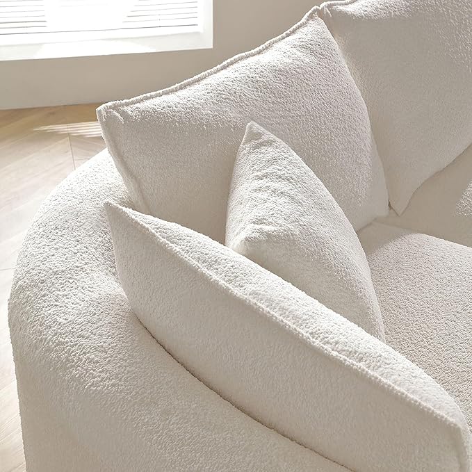 124.8 Beige Bonded Cloud Curved Sofa Living Room Modern Upholstery Boucle Comfy Cream White Modular Sectional Sofa with Pillows (Beige-Left Chaise Lounge 124.8 W x 63.9 D x 28.1 H)