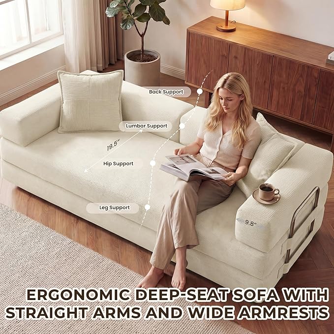Convertible Sofa Bed78 Inch Folding Futon Sofa BedSleeper Sofa Bed with Fixed-Shape FrameBoneless Couch Loveseat with Pull Out Bed for Living Room with 2 PillowsNo Assembly Required Beige | Tool-