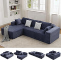 110 Boneless Sectional Couch with Chaise Lounge Cloud Couch Compressed Sofa L Shape No Assembly Memory Foam Sofa for Living Room Blue Corduroy