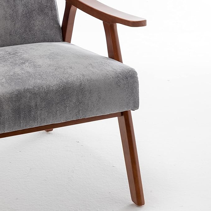 Accent Chair with Microfiber Upholstery and Solid Wood Frame Classic Mid-Century Modern Living Room Furniture for Extra Seating Spotted Grey