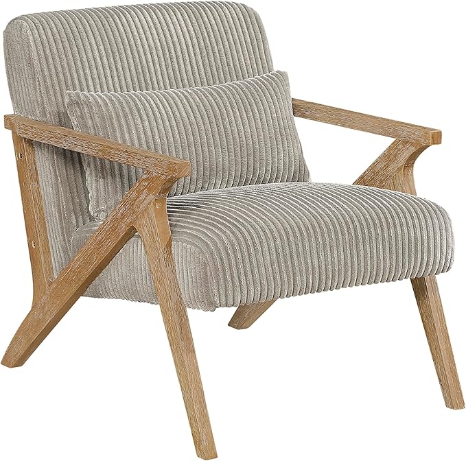 Lexicon Mid Century Modern Accent-Chair with Lumbar Pillow Brown Solid Wood Frame Comfy Corduroy Upholstered Lounge Arm Chair for Living Room/Bedroom/Office/Reading Nook Assembly Required Taupe