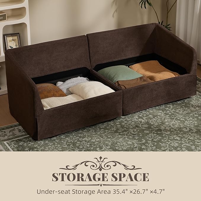 81'' Sofa Couch with Storage 3 Seater Sofa with Extra Deep Seats Retro Couch with Removable Washable Cover for Living Room Brown