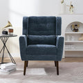 Modern Accent Chair Chenille Armchair for Living Room Upholstered Lounge Chair with Pillow Solid Wood Legs (Dark Blue)