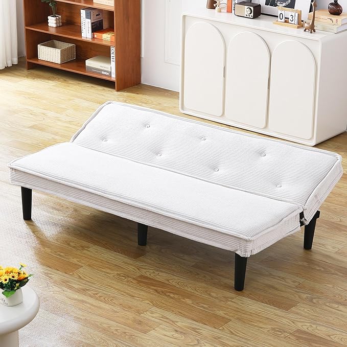 Convertible Futon Sofa Bed Faux Leather Futon Couch with Adjustable Backrest and Usb Port Modern Folding Couch For Small Spaces Living Room Sleeper Bed for Living RoomBedroomOffice (Gray)