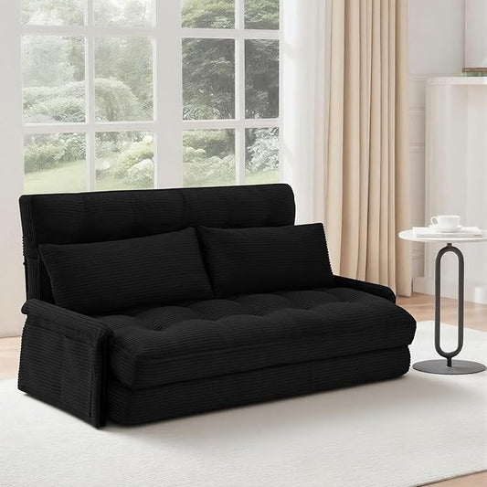 5-Position Adjustable Floor Sofa CouchMulti-Functional Bean Bag BedFoldable Lazy Sofa Sleeper Bed with ArmrestIdeal for Reading and Playing (Black)