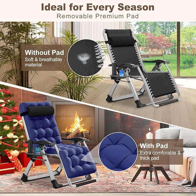 DoCred Comfy Chair Folding Chair Recliner Chair for Bedroom and Living Room Folding Reclining Patio Chairs Lounge Chair with Removable Cushion for Indoor Outdoor