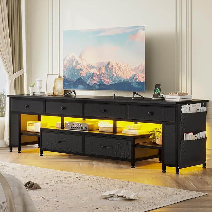 BTHFST LED TV Stand for 65/70/75 Inch TV Entertainment Center with Storage &amp Power Outlets 63 TV Stand with 6 Drawers &amp 4 Bags &amp Shelves TV Console Media Console for Living Room Bedro