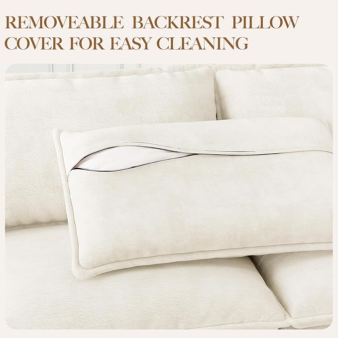 71.9 Loveseat Modular Sectional Sofa Chenille Cloud Couch with Armrest Pillows Modern 2 Seater Deep Seat Couches with Side Pocket for Living Room Bedroom and Apartment Beige