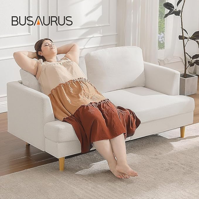56 Loveseat Sofa Small Love Seat Couches for Living Room Midcentury Modern Deep Seat Sofa with Wood Legs Compact Couch for Apartment Office Small Spaces Beige