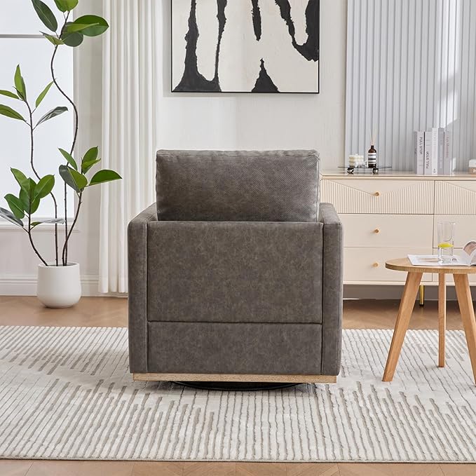 360° Swivel Accent Chair Square Modern Comfy Chair with Metal Base &amp Thicked Cushion Upholstered Lounge Reading Armchair Cozy Cloud Sofa Chairs for Living Room Bedroom Office Club(PU Gray)