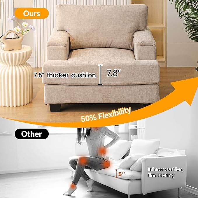 Oversized Accent Chair Set of 2Upholstered Armchair with Armrest OrganizerComfy Living Room Chairs with 7.8'' CushionLarge Reading Chairs for Bedroom Living RoomOfficeChenilleKhaki