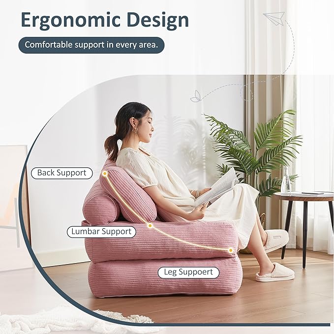 Folding Chair Bed Futon Sofa Bed Floor Couch for Adults Chair for Living Room Lounge Sofa Convertible Sofa Bed Small Couches for Small Spaces Pink