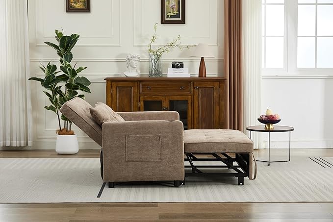 KEIKI 46 Sleeper Sofa Bed 3-in-1 Convertible Sofa Chair with Pullout Bed Loveseat with Adjustable Backrest and Side Pocket for Living Room Dorm Apartment Came