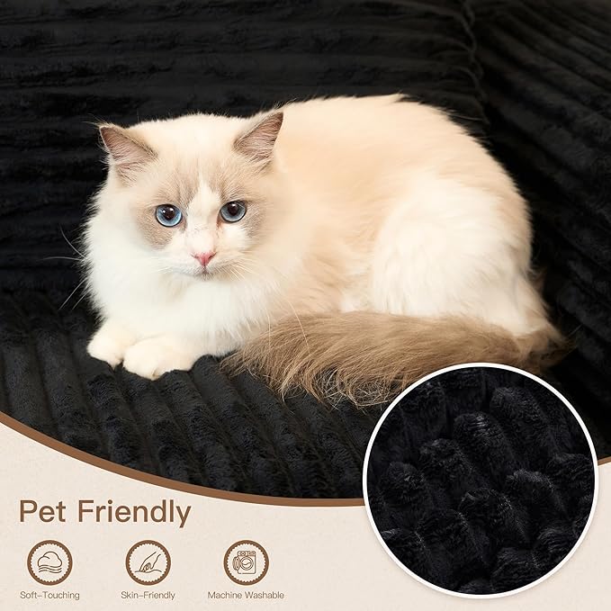 Boneless Loveseat Sofa Plush Corduroy Sectional Couch with Deep Seat Modular Cloud Sectional Couches for Living Room.Black Sofa.