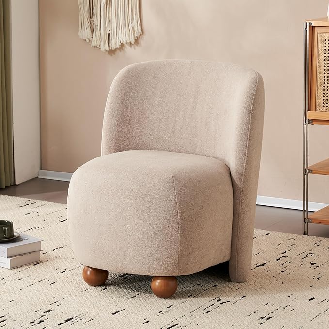 Modern Low Back Accent Chair Upholstered Armless Living Room Chairs Round Pine Wood Feet for Small Living Spaces Living Room Bedroom Balcony Office Reading Nook Khaki