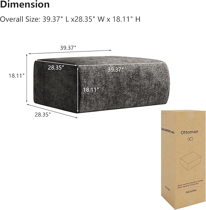 EASE MOOSE Ottoman for Boneless Oversized SectionalCloud Couch Single Ottoman for Boneless Cloud Sofa Dark Grey