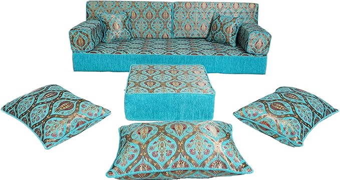 arabicsofa Turquoise Arabic Floor Cushion – Jalsa Sofa Set with Pillows Traditional Oriental Floor Seating Sofa Ottoman Couch
