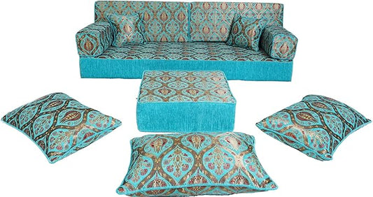 arabicsofa Turquoise Arabic Floor Cushion – Jalsa Sofa Set with Pillows Traditional Oriental Floor Seating Sofa Ottoman Couch