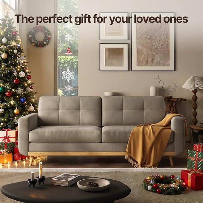 67.7” Loveseat Sofa Mid Century Modern Decor Love Seat Couches for Living Room Button Tufted Upholstered Small Couch for Bedroom Solid and Easy to Install Furniture (Light Grey 67.7inch)