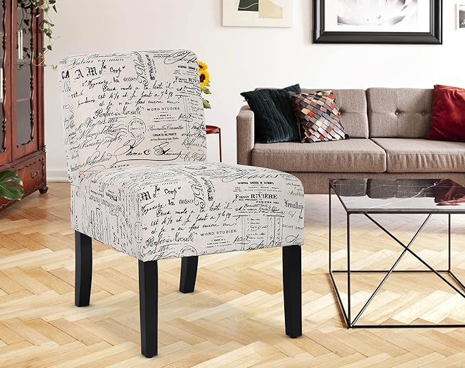 Armless Accent Chair for Bedrooms Modern Living Room Chairs with Thick Cushion &amp Solid Wood Legs Fabric Comfy Slipper Chair Accent Chairs Corner Side Chair Living Room Furniture White